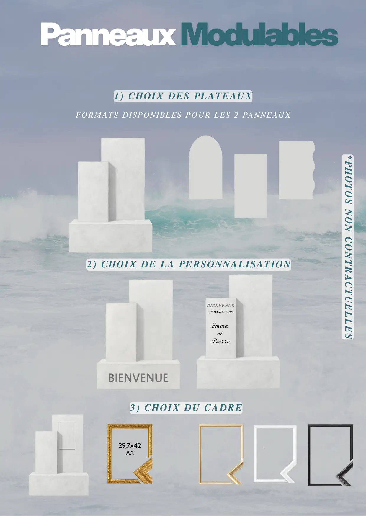 Panneau de présentation modulable proposé à la location pour un mariage